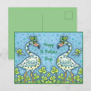 CARTES POUR FÊTES ANNUELLES FLAMANTS ROSES POLKA DOT VERT, FUNNY ST. JOUR DE P