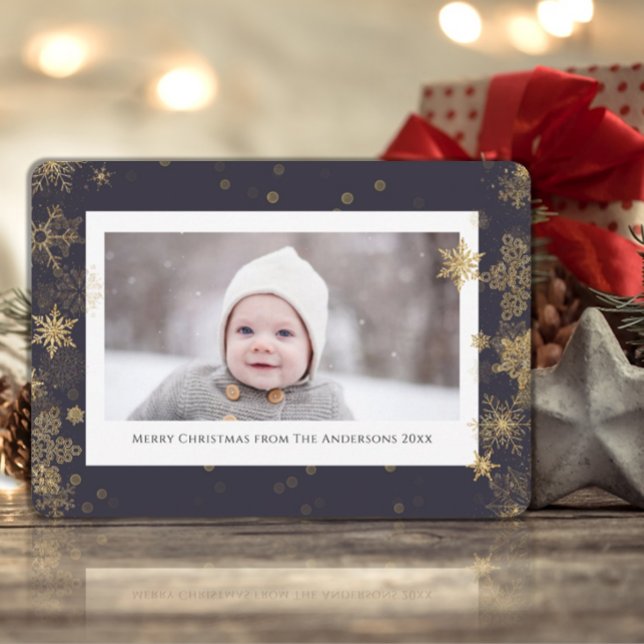 Cartes Pour Fêtes Annuelles Flambeaux d'hiver de Noël | Photo Gold Elegant (Créateur téléchargé)