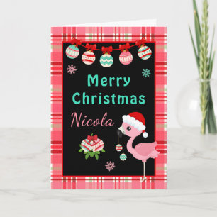 Cartes Pour Fêtes Annuelles Flamingo de Fête Joyeux Noël avec nom