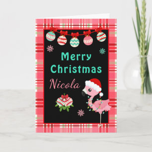 Cartes Pour Fêtes Annuelles Flamingo Festif Joyeux Noël avec nom