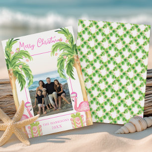 Cartes Pour Fêtes Annuelles Flamingo Rose Aquarelle Noël Photo de Plage