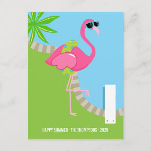 Cartes Pour Fêtes Annuelles Flamingo Rose Cool Été Famille Photo de Salutation
