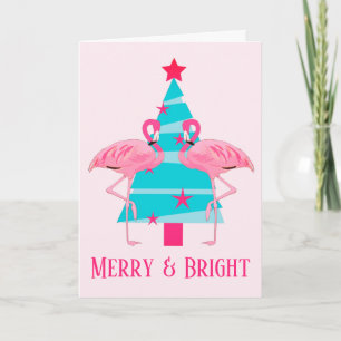 Cartes Pour Fêtes Annuelles Flamingo Rose Joyeux et Lumineux Noël de Plage
