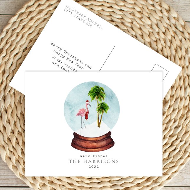 Cartes Pour Fêtes Annuelles Flamingo Vœux Chaleureux Boule à Neige Noël Fêtes (Créateur téléchargé)