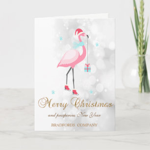 Cartes Pour Fêtes Annuelles Flamingos Chapeau de Père Noël Présents Bokeh Comp