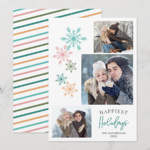 Cartes Pour Fêtes Annuelles Flammes de neige colorées Photo Turquoise Joyeuses