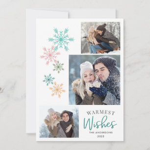 Cartes Pour Fêtes Annuelles Flammes de neige colorées Photo Turquoises souhait