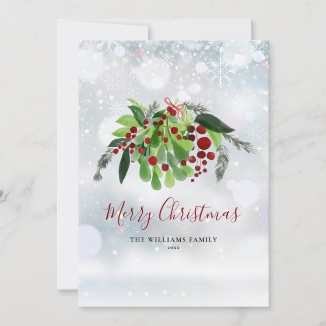 Cartes Pour Fêtes Annuelles Flammes de neige d'hiver des baies rouges Noël (Devant)