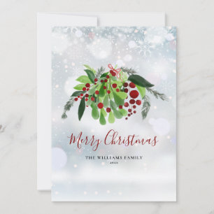 Cartes Pour Fêtes Annuelles Flammes de neige d'hiver des baies rouges Noël