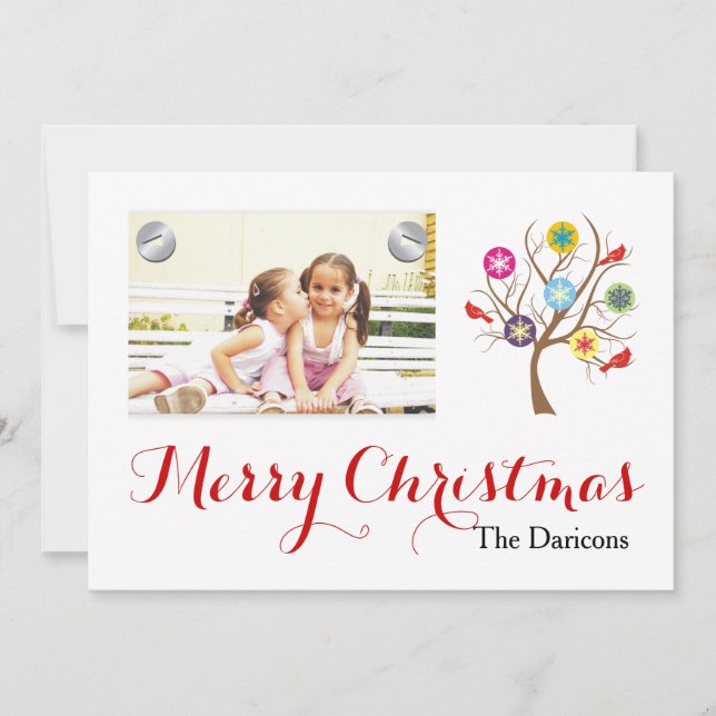 Cartes Pour Fêtes Annuelles Flammes de neige et cardinaux modernes Joyeux Noël (Devant)