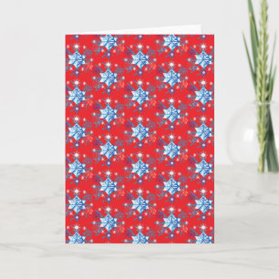 Cartes Pour Fêtes Annuelles Flammes de neige et étoiles rouges et bleues