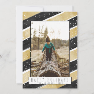 Cartes Pour Fêtes Annuelles Flammes de neige modernes Black & Gold Noël de Noë