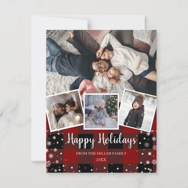 Cartes Pour Fêtes Annuelles Flammes de neige plaid rouge collage photo multipl (Devant)