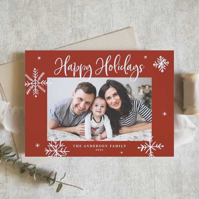 Cartes Pour Fêtes Annuelles Flammes de neige Whimsical Red Happy Holidays Phot (Créateur téléchargé)