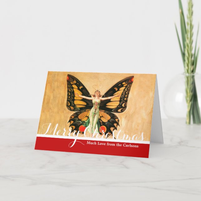 Cartes Pour Fêtes Annuelles Flapper Butterfly Flying Woman Illustration (Devant)