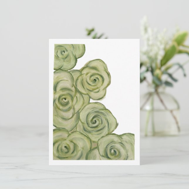 Cartes Pour Fêtes Annuelles Flat Card of Green and White tinted roses (Debout devant)