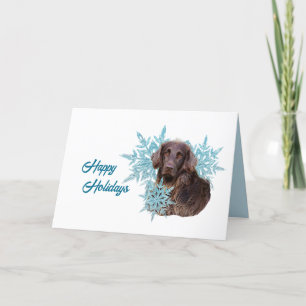 Cartes Pour Fêtes Annuelles Flat Coat Retriever dans les flocons de neige