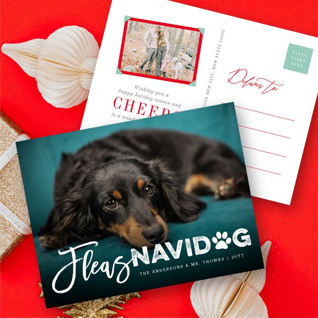 Cartes Pour Fêtes Annuelles Fleas Navidog Empreinte de patte Amoureux des chie (Créateur téléchargé)