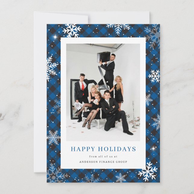 Cartes Pour Fêtes Annuelles Fléau de neige bleu plaid Photo Entreprise (Devant)