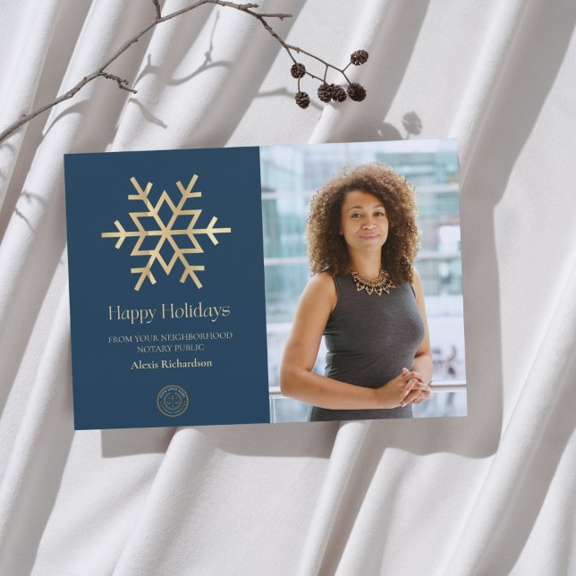 Cartes Pour Fêtes Annuelles Fléau de neige moderne Blue Gold Notaire Joyeuses  (Créateur téléchargé)