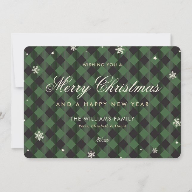 Cartes Pour Fêtes Annuelles Fléau de neige Plaid de Buffalo Vert (Devant)