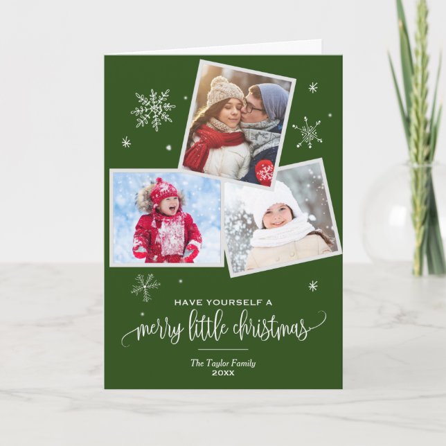 Cartes Pour Fêtes Annuelles Flèche de neige verte | 3 Photo de Noël (Devant)
