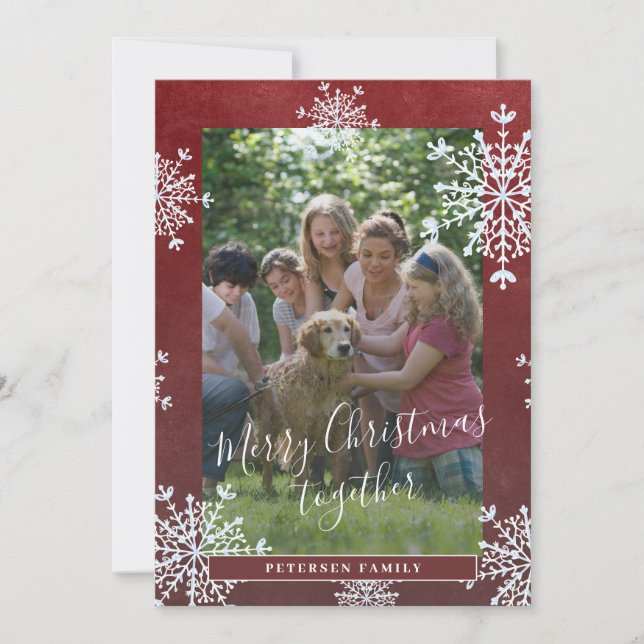 Cartes Pour Fêtes Annuelles Flèches blanches 2 photos famille Noël rouge (Devant)