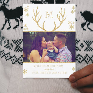 Cartes Pour Fêtes Annuelles Flèches blanches et dorées simples Photo de Noël