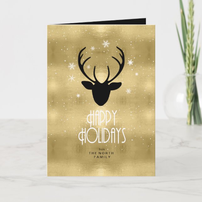 Cartes Pour Fêtes Annuelles Flèches de cerfs Antlers Noel Gold ID861 (Devant)