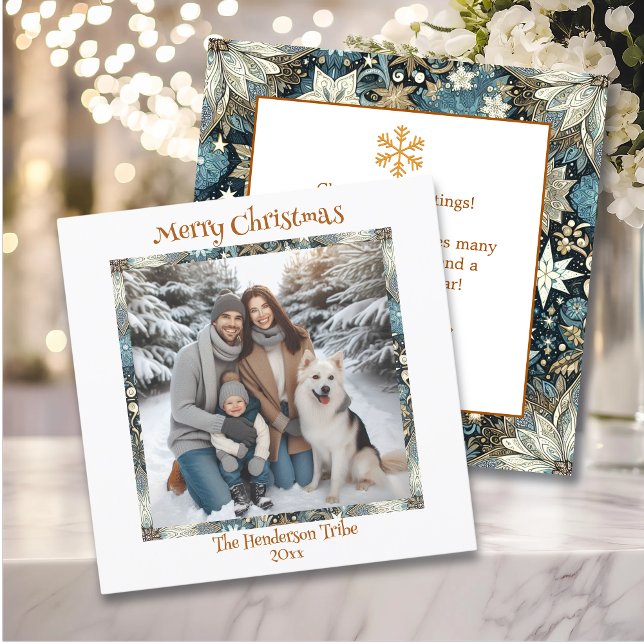Cartes Pour Fêtes Annuelles Flèches de neige bleues et dorées (Créateur téléchargé)