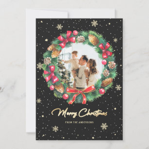Cartes Pour Fêtes Annuelles Flèches de neige Wreath Gold Black Photo Noël