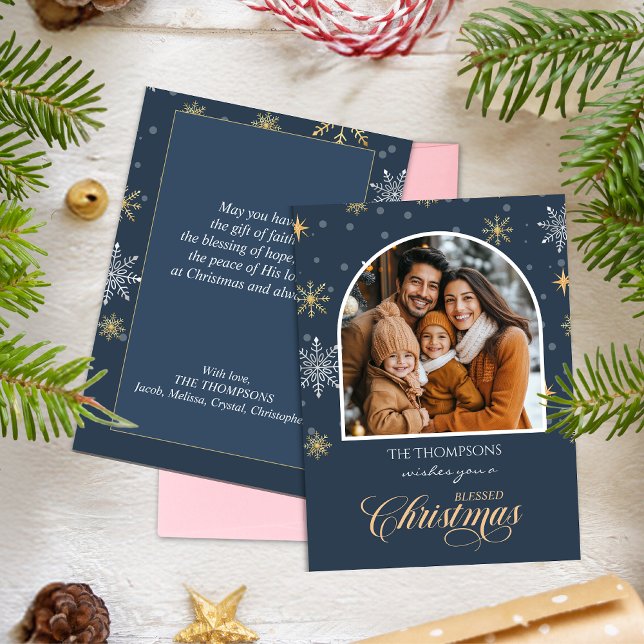 Cartes Pour Fêtes Annuelles Flèches d'hiver modernes Photo Marine Bleu Noël (Créateur téléchargé)