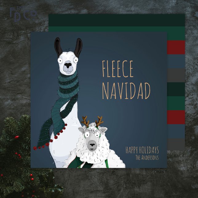 Cartes Pour Fêtes Annuelles “Fleece Navidad” Funny Chic Elegant Pun (Créateur téléchargé)