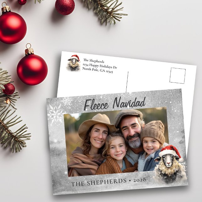 Cartes Pour Fêtes Annuelles Fleece Navidad Sheep Photo Holiday (Créateur téléchargé)