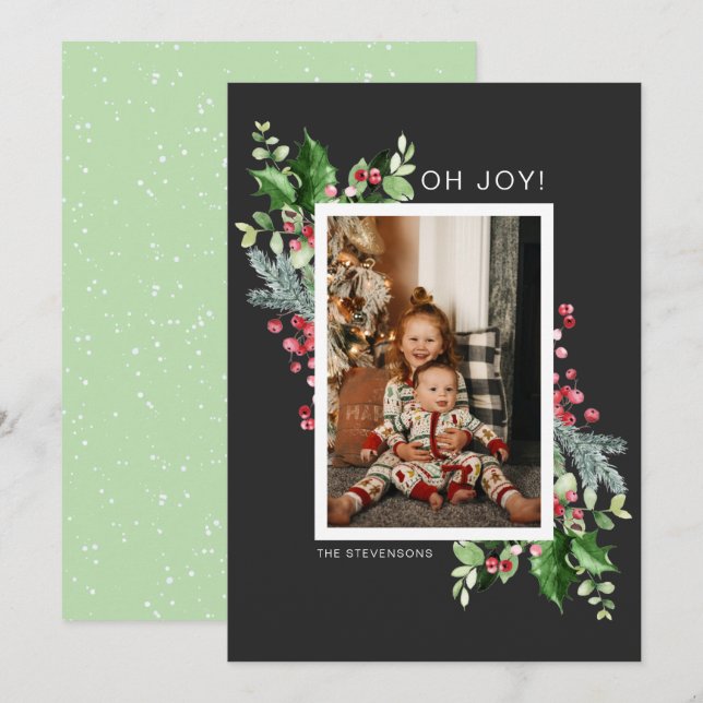 Cartes Pour Fêtes Annuelles Fleur d'aquarelle Noël (Devant / Derrière)