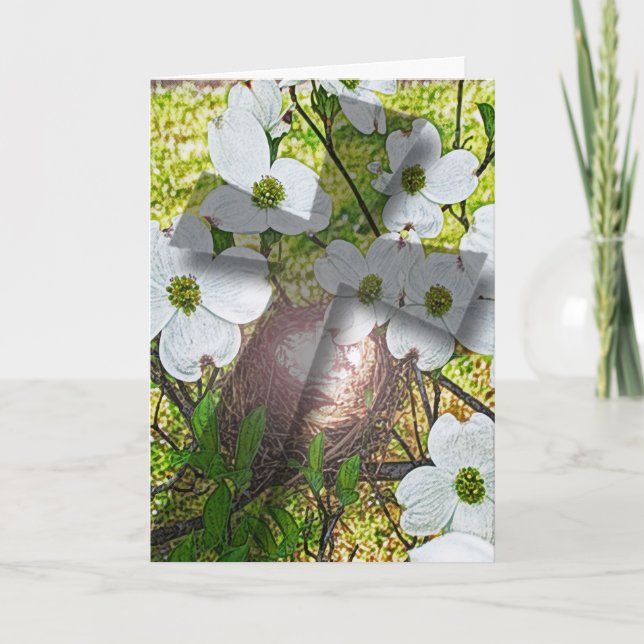 Cartes Pour Fêtes Annuelles Fleur de bois de chien et salut d'ombres croisées (Devant)