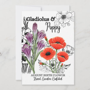 Cartes Pour Fêtes Annuelles Fleur de naissance, août, Gladiolus, Pavot, Annive