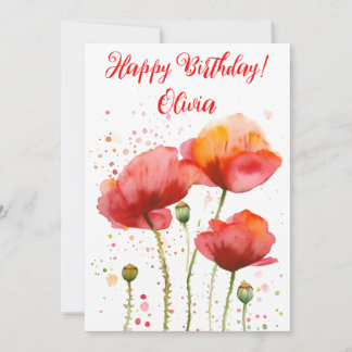 Cartes Pour Fêtes Annuelles Fleur de naissance d'août Coquelicots rouges Aquar