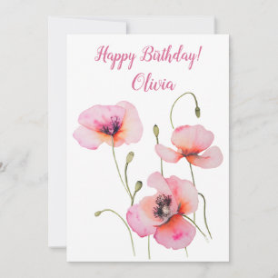Cartes Pour Fêtes Annuelles Fleur de naissance d'août Pies roses Aquarelle Flo