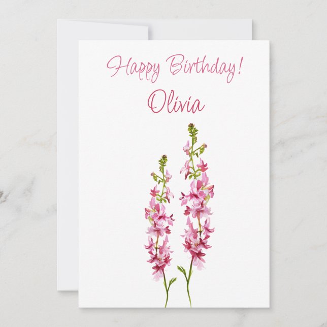 Cartes Pour Fêtes Annuelles Fleur de naissance juillet Larkspur Aquarelle Flor (Devant)