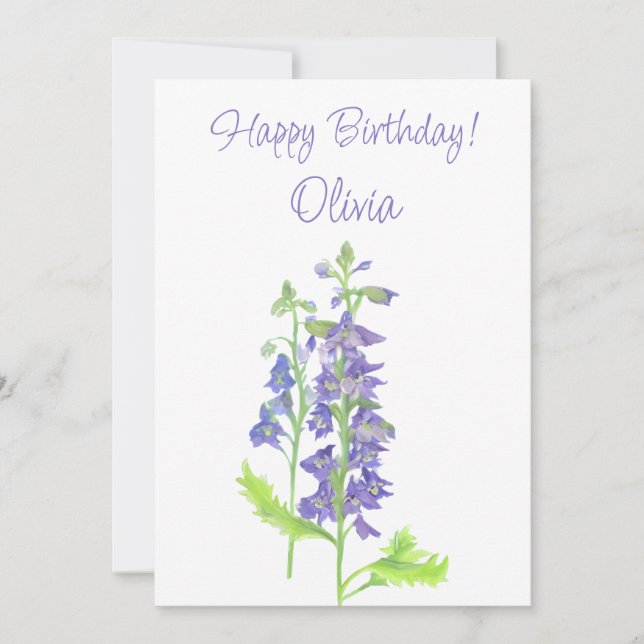 Cartes Pour Fêtes Annuelles Fleur de naissance juillet Larkspur Aquarelle Flor (Devant)
