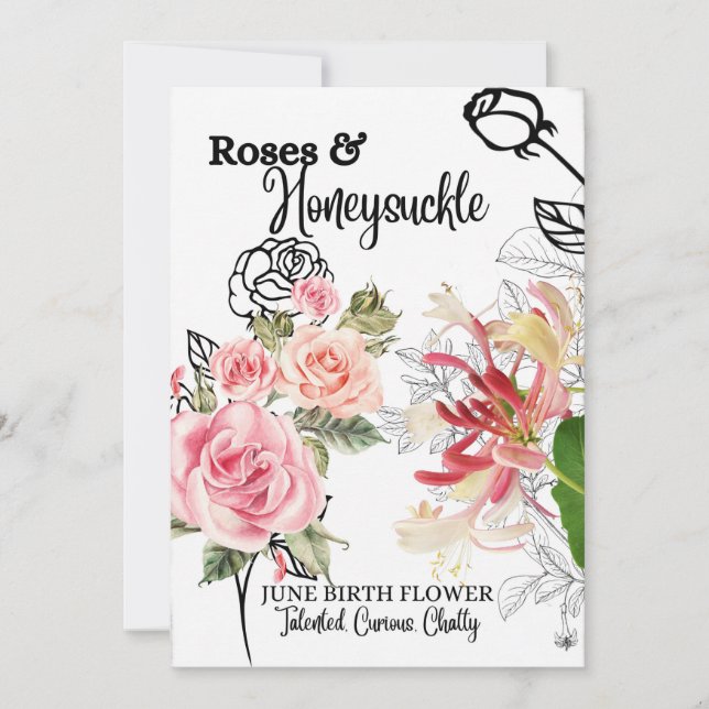 Cartes Pour Fêtes Annuelles Fleur de naissance, Juin, Roses, Honeysuckie (Devant)