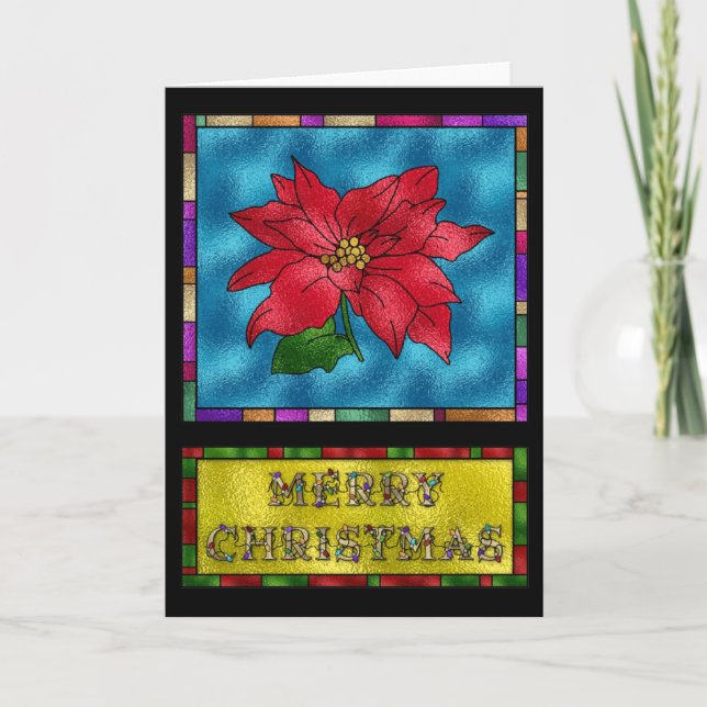Cartes Pour Fêtes Annuelles Fleur de poinsettia en verre souillé (Devant)