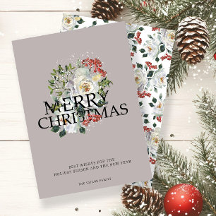 Cartes Pour Fêtes Annuelles Fleur de rose blanche de Noël personnalisée