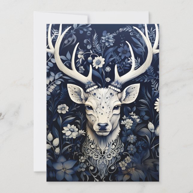 Cartes Pour Fêtes Annuelles Fleur d'hiver de cerfs de forêt enchantée (Devant)