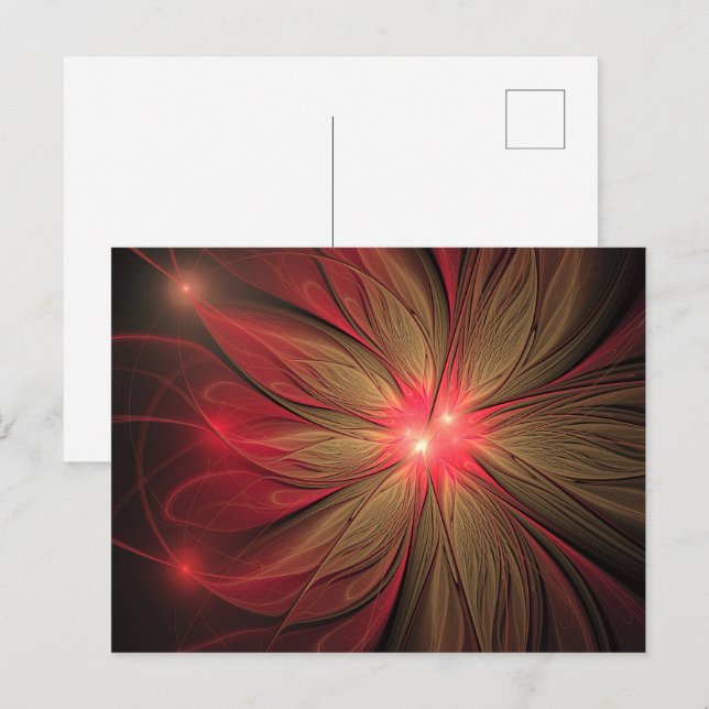 Cartes Pour Fêtes Annuelles Fleur fractale de fansy rouge (Devant / Derrière)