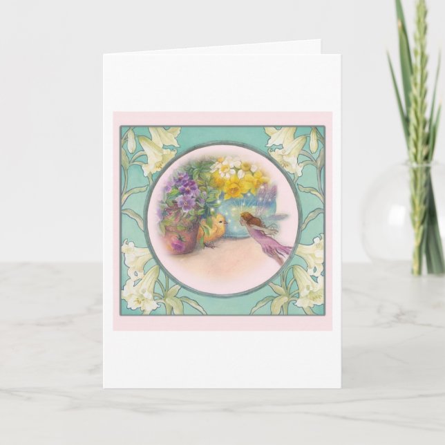 Cartes Pour Fêtes Annuelles Fleur magique de Pâques Fée et poussin (Devant)