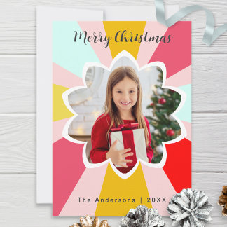 Cartes Pour Fêtes Annuelles Fleur Rétro Groovy Explosion de Soleil Joyeux Noël