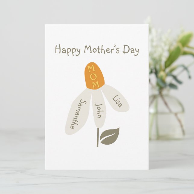 Cartes Pour Fêtes Annuelles Fleur Rétro Maman, Noms des Enfants, Mère, Pétales (Debout devant)