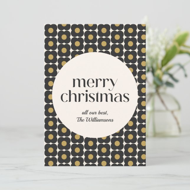 Cartes Pour Fêtes Annuelles Fleur rétro MCM personnalisée Noir Noir Noël (Debout devant)
